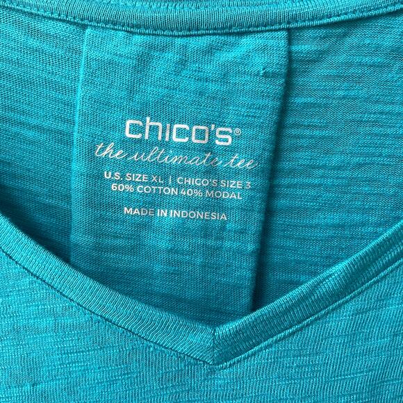 Chico's Aqua Teal Ultimate Tee Size XL Chico's Size 3 Stretch Comfort Classic - Picture 3 of 4